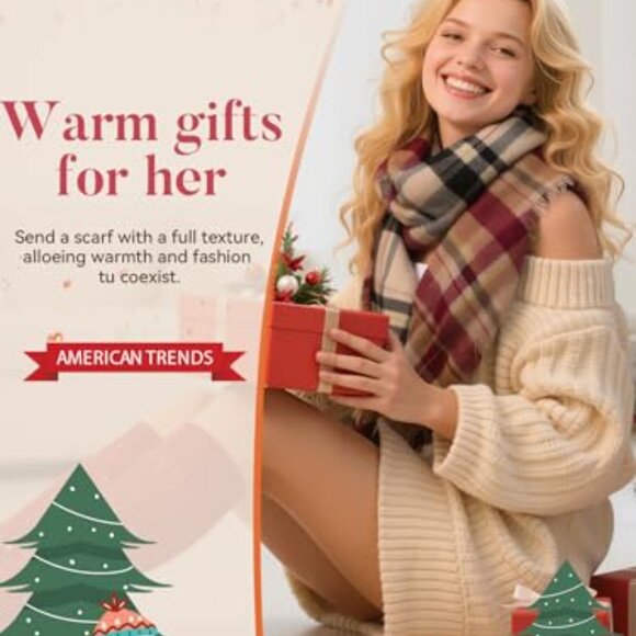 Oversized Plaid Scarf Soft Warm Blanket Shawl Tassel Retro Chic Winter - Picture 3 of 8